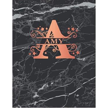 Imagem de Amy: Personalized Dot Grid Bullet Notebook for Women or Girls. Monogram Initial A. Black Marble & Rose Gold Cover. 8.5" x 11" 110 Pages Dotted Journal Diary Pape