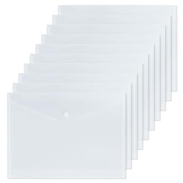 Imagem de Envelopes de plástico, envelopes de poli, pacote com 10 pastas de plástico para documentos, pasta de arquivos transparentes, envelopes de plástico com fecho de pressão