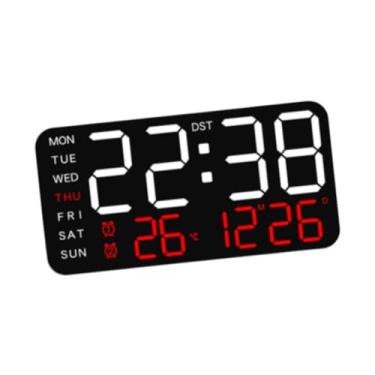 Imagem de Generic Despertador digital relógio de parede pendurado data dimmer relógios elétricos led digital relógio de mesa para o quarto ao lado de casa adultos, White W Red Light