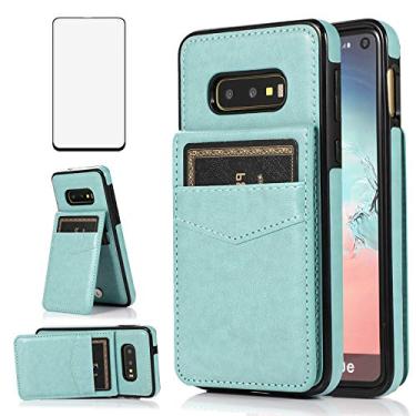 Imagem de Capa de celular para Samsung Galaxy S10e com protetor de tela de vidro temperado e suporte para cartão de crédito, capa de celular de couro para celular Glaxay S 10e Gaxaly 10se Galaxies Se10 capas femininas masculinas verdes