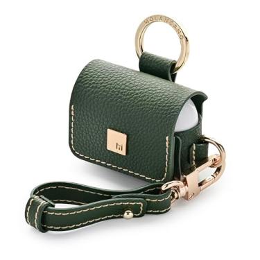 Imagem de Capa de couro para Galaxy Buds 3 e Buds 3 Pro, couro Togo luxuoso com anel e alça de metal, durabilidade excepcional, design elegante e fácil acesso aos recursos - cáqui