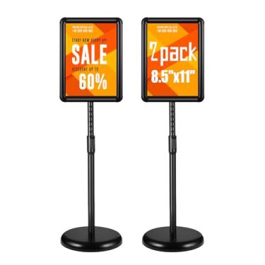 Imagem de Pacote com 2 suportes de sinalização 21,5 x 28 cm, suporte ajustável para sinalização com moldura de encaixe para negócios, publicidade, shoppings, escolas, restaurantes (preto)