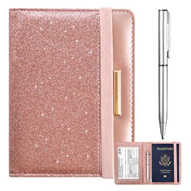 Imagem de Caweet Capa para cartão de vacina, porta-passaporte, carteira de couro para cartão de vacinação com fecho elástico, Aa-glitter ouro rosa, carteira de viagem