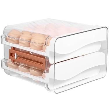 Imagem de Organizador de ovos para geladeira, 2 suportes de ovos com escala de tempo, gaveta empilhável para ovos, recipiente transparente de armazenamento de ovos de grande capacidade 32/60, caixas