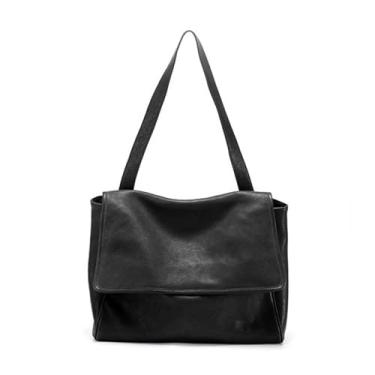 Imagem de UICIOP Bolsa de ombro feminina de couro macio de grande capacidade, bolsa de ombro de couro carteiro com capa flip, Preto