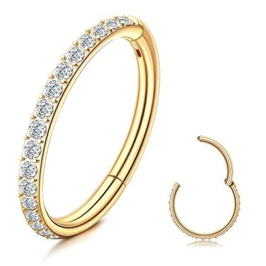 Imagem de SAILIMUE G23 Anéis de nariz de titânio CZ para mulheres 18G 16G Clicker Segmento articulado Septo Lábio Anéis Tragus Conch Helix Cartilagem Rook Daith Brincos Argola Piercing Joias Diâmetro 6 mm 8 mm