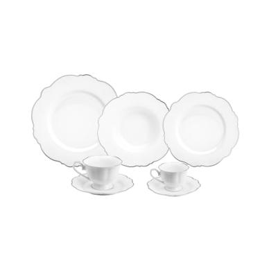 Imagem de WOLFF - Aparelho de Jantar 42 Peças de Porcelana Maldivas Branco com Fio Prata