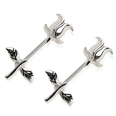 Imagem de Pierced Owl 14GA 316L aço cirúrgico tulipa flor mamilo halteres, vendido como um par, Aço inoxidável