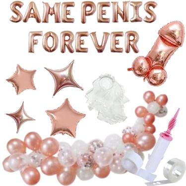 Imagem de Kit Despedida De Solteira Balão SAME PENlS FOREVER + Véu De Noiva +Balão Penls +Estrelas +Bexigas + Bomba P/Encher Balão
