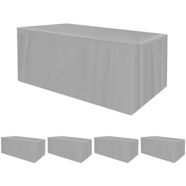 Imagem de HolidayIdeas Toalhas de mesa ajustadas para mesa retangular de 2,5 m, capa de mesa lavável resistente a amassados 76 x 236 cm para exibição de cabine de fornecedor, banquete, feira, cinza prateado, 4