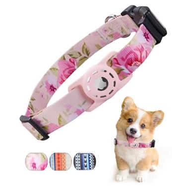 Imagem de EnjoIt Coleira para cães AirTag, coleira de poliéster para cães com silicone ajustável, acessórios AirTag, coleira para cães pequenos e médios, rosa P