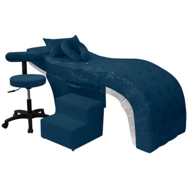 Imagem de Kit Maca Estética Charme para Cílios + Mocho + Escada + Capa Veludo Cor:Veludo Azul Marinho