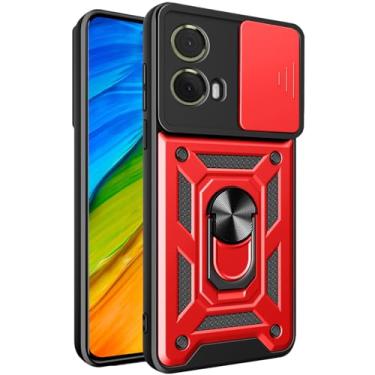 Imagem de Fofvccv Capa com suporte para Motorola G85 5G com capa deslizante para câmera, capa à prova de choque de grau militar com suporte de anel girado para Moto G85 5G/Moto S50 Neo 5G SJ vermelha