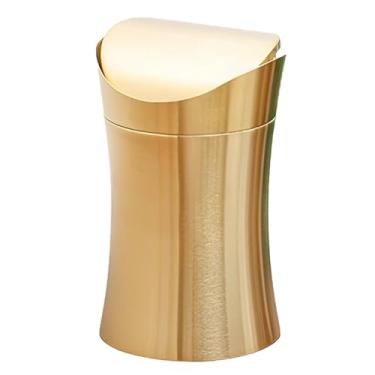 Imagem de WeiLaiKeQi Lixeira de Mini Lixeira Tampa oscilante Economizadora de espaço Lixeira Lixeira para carro Escritório Mesa Café Bar Maquiagem Penteadeira, Ouro