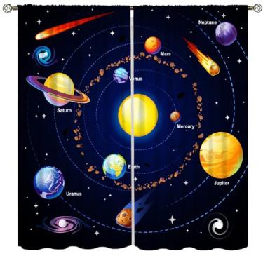 Imagem de AAVEUP Cortina de sistema solar cósmico, Via Láctea, espaço sideral, planetas, meteoritos, terra, astronautas, tratamentos de janela, cortinas para crianças, meninos, berçário, quarto, sala de estar