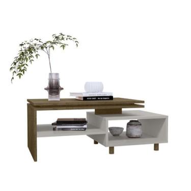 Imagem de Mesa de Centro Sala Lima com Pés de Madeira Maciça Tampo Duplo e Nicho