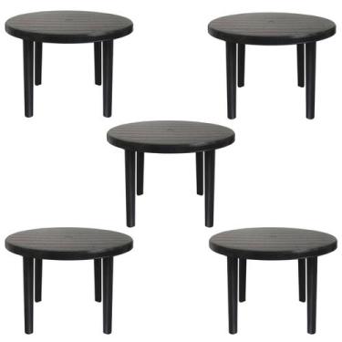 Imagem de Kit 5 Mesas de Plástico Redonda 94cm Preta Desmontável - Plastics