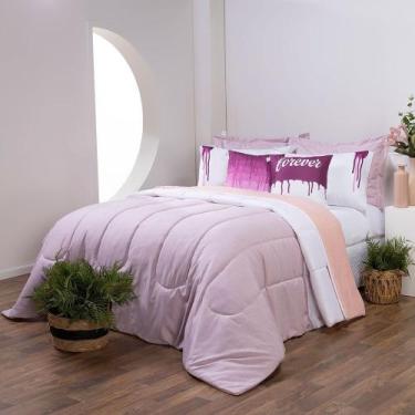 Imagem de Kit Edredom Linho Colorful Casal Queen 5 Peças 100% Poliéster - Rosa -