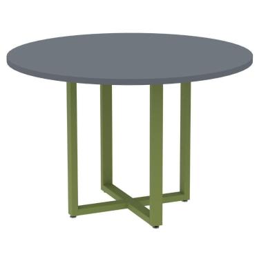Imagem de Mesa De Reunião Redonda P25 Pandin 110 Cm (largura) Tampo Mdp Grafito Pé Aço Tubular Verde Mirô
