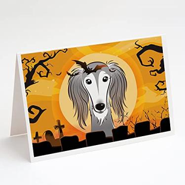 Imagem de Caroline's Treasures BB1787GCA7P Cartões de felicitações Saluki de Halloween e envelopes, pacote com 8, 7 x 5, multicolorido