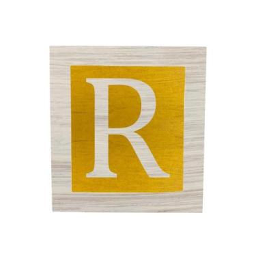 Imagem de Cubo Amarelo Letra Branco com Aplique Festa Chá de Bebê Decoração 8x8x