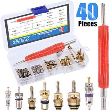 Imagem de Glarks – Kit de ferramentas de instalação de removedor de desmantelamento duplo para válvula de ar condicionado de carro, 40 peças, núcleo de válvula Schrader, acessórios A/C R12 R134a para refrigeração com cabeça dupla