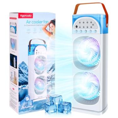 Imagem de Ventilador de nebulização portátil recarregável, umidificador de ar AC evaporativo de 600 ml com 3 velocidades, 7 cores de luz e temporizador de 2 ~ 8h, mini condicionador pessoal, ventilador de
