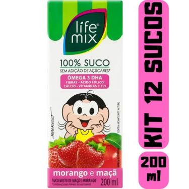 Imagem de Kit 12 Sucos Life Mix Kids 200ml Turma Da Mônica Morango