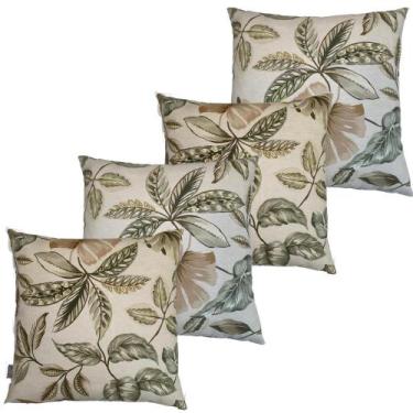 Imagem de Kit 4 Capa De Almofada Belize Folhas Fundo Bege Impermeável 45cmx45cm 