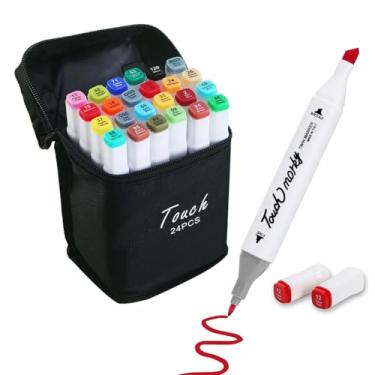 Imagem de Kit 24 Canetinhas Coloridas Touch 24 Cores Com Ponta Dupla e Estojo Canetas Marcadores Coloridos Para Desenho Colorir Livros Ilustrar Pintura Escola Escolar (24)