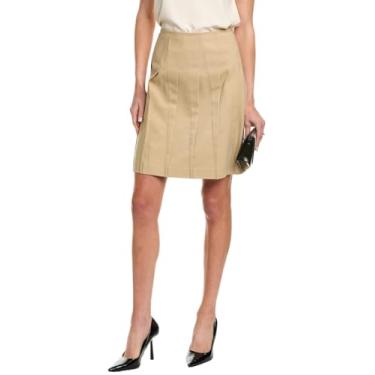 Imagem de Anne Klein Saia plissada feminina com zíper lateral, Creme de café, 44