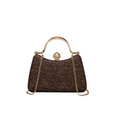 Imagem de SweatyRocks Bolsa feminina com glitter para noite com alça de corrente brilhante, bolsas formais para coquetéis, Marrom café, One Size