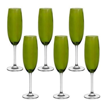 Imagem de Taça de Cristal Bohemia Para Champanhe 220 ml Verde Colibri 6 Peças - 