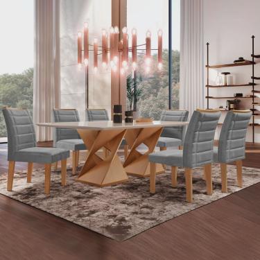 Imagem de Conjunto Sala De Jantar Genova Tampo Vidro/MDF com 6 Cadeiras Genova Smart Plus