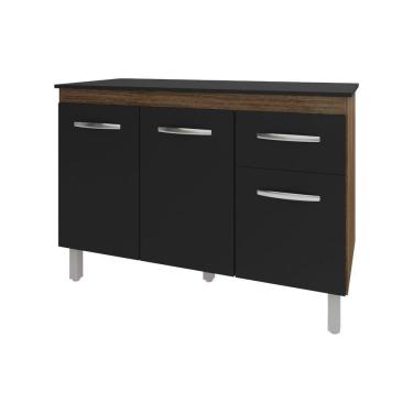 Imagem de Balcão Gabinete Para Pia 118 Cm Cozinha Aline Savana Preto Com Tampo Tampão 120 Cm Preto