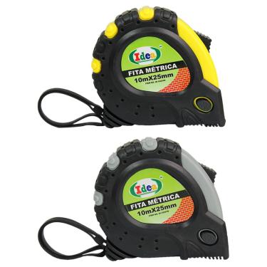 Imagem de Trena Métrica 10 Metros Fita 25mm Aço 3 Travas 2 Unidades