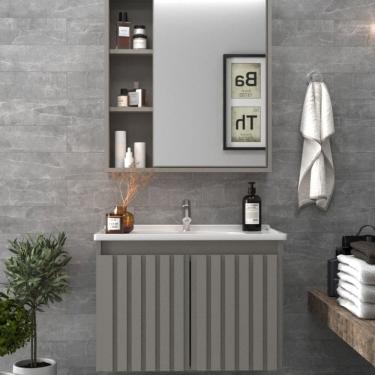 Imagem de Conjunto Balcão para Banheiro com Espelheira Alpes 60 Cimento