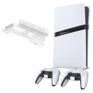 Imagem de AARONMEI Suporte vertical de parede com 2 suportes de controle para PlayStation 5 Pro/Slim - Base de suporte de armazenamento (branco)