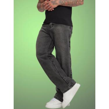 Imagem de Calça Baggy Oversize Masculina Jeans Lisa Preto Marmorizada Básica Sem