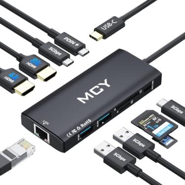 Imagem de MCY Estação de ancoragem para laptop único 8K, monitor duplo 4K a 60Hz, hub Ethernet USB C 10 em 1, vários adaptadores USB-C para HDMI PD100W, porta de dados USB, SD/TF, base dongle tipo C para