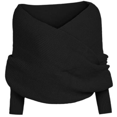 Imagem de Cachecol com mangas preto de malha xale com mangas suéter cachecol com mangas cachecol multifuncional