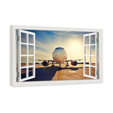 Imagem de Arte de parede em tela de janela aberta, impressão natural em tela, "Avião no céu 12.7 cm, decoração de parede de paisagem de janela, decoração de casa moderna. Moldura interna 40 x 60 cm x 15,7 x