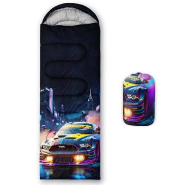 Imagem de lneffble Saco de dormir de carro de corrida para crianças, acampamento, adequado para crianças, meninos e meninas, portátil, impermeável, compacto e leve, ótimo para acampamento ao ar livre, mochila e
