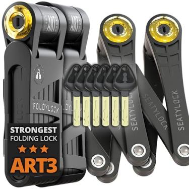 Imagem de Seatylock Conjunto de cadeado dobrável para bicicleta FoldyLock Forever - 2 fechaduras de bicicleta combinando patenteadas com 6 chaves idênticas - 18/18 proteção segura antifurto resistente com