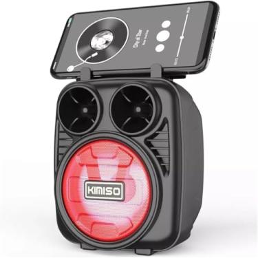 Imagem de Caixa de Som Bluetooth, 14x12x7 cm, com Suporte para Celular, Luzes LED, Rádio FM, USB, Bateria 4h (Vermelho)