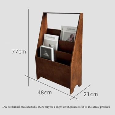 Imagem de Porta-jornais de chão Porta-revistas nórdico, estante simples, porta-pôsteres de três camadas, porta-jornais para sala de estar, expositor e armazenamento Porta-revistas de chão(Walnut)