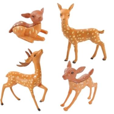 Imagem de Haohaiblooms 4 mini estatuetas de cervo sika – Adorável decoração de animais da floresta, acessórios de jardim de fadas, criaturas da floresta para artesanato DIY, decoração ao ar livre, topos de bolo