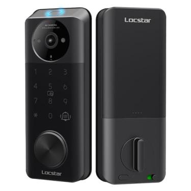 Imagem de HengmiTech Fechadura inteligente de vídeo C95 - Fechadura de porta de entrada sem chave com impressão digital da câmera, fechadura Wi-Fi integrada inteligente para porta da frente, trava automática