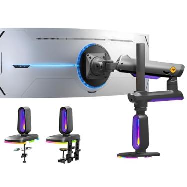 Imagem de NB Braço de monitor de jogos de altura extra para tela de 32 a 60 polegadas, carga até 20 kg, VESA 75/100, RGB leve, resistente, ajustável em vários ângulos, alumínio premium, extensão de braço longo