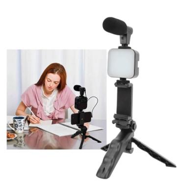 Imagem de Kit de Gravação 5 em 1 Tripé com Suporte Universal para Celular LED 6500K Microfone Mono Controle Completo para Criadores de Conteúdo Remoto